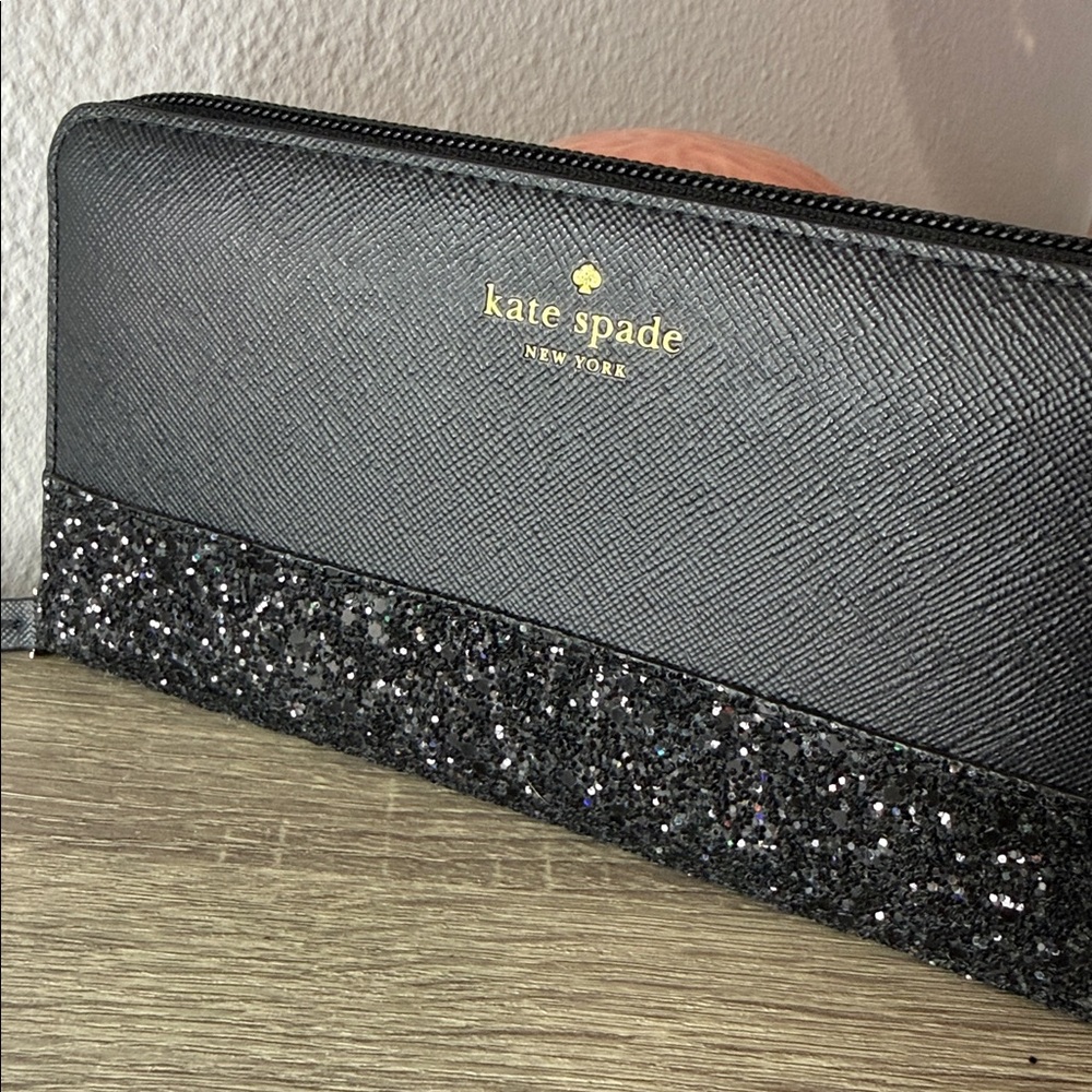 Kate Spade Black Glitter Zip Wallet - Picture 16 of 16